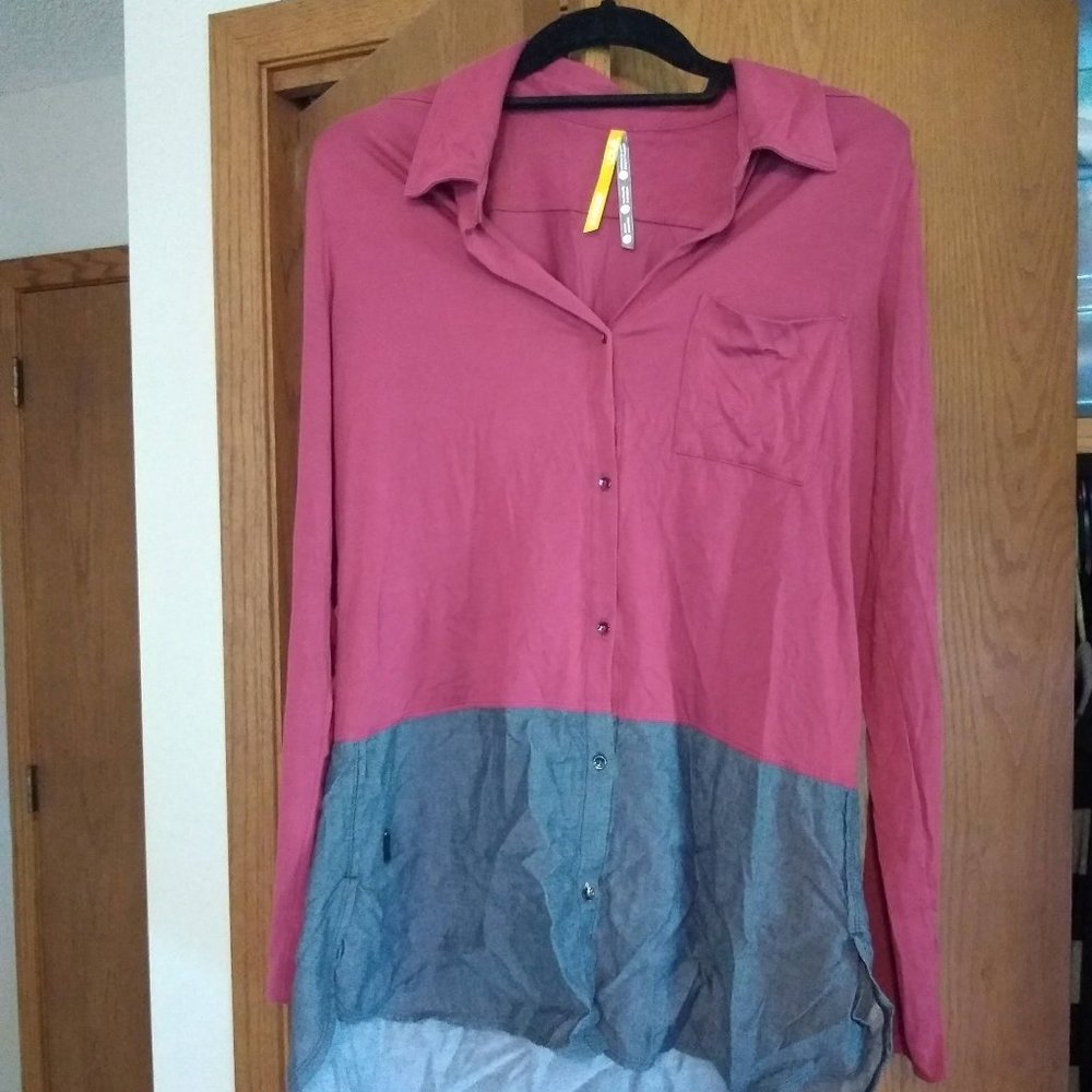Two Color Button Up Tunic Top